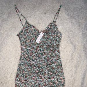 Green Floral Bodycon Ruffle Dress